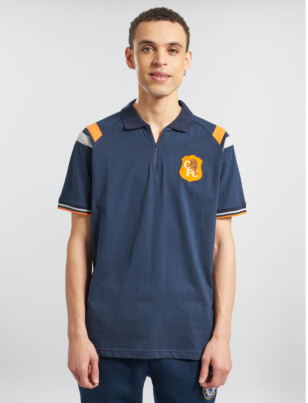 Official Chelsea Zip Neck Polo - Navy - The World Football Store